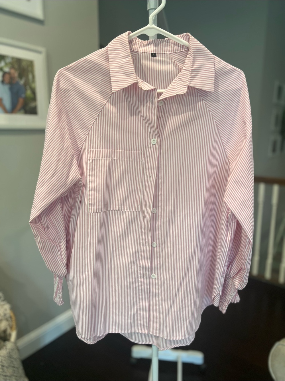 Classic Pink Pinstripe Button-Up Blouse - Small